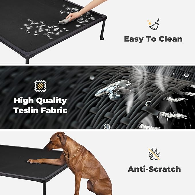 Veehoo Chewproof Elevated Dog Bed - Cooling Raised Pet Cot, Breathable Mesh, Washable & Non-Slip for Large Dogs, Indoor/Outdoor, Black Mat and Black Frame, 42x30inches (Model CWC2203A03)