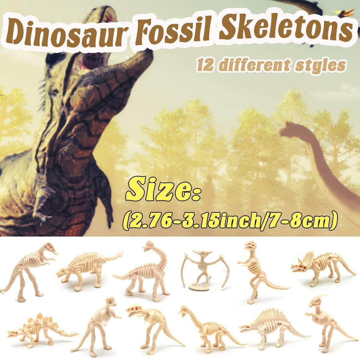 Qiuttnqn dinosaur fossil skeletons, 60 plastic dino bone figures in 12 styles - view 2