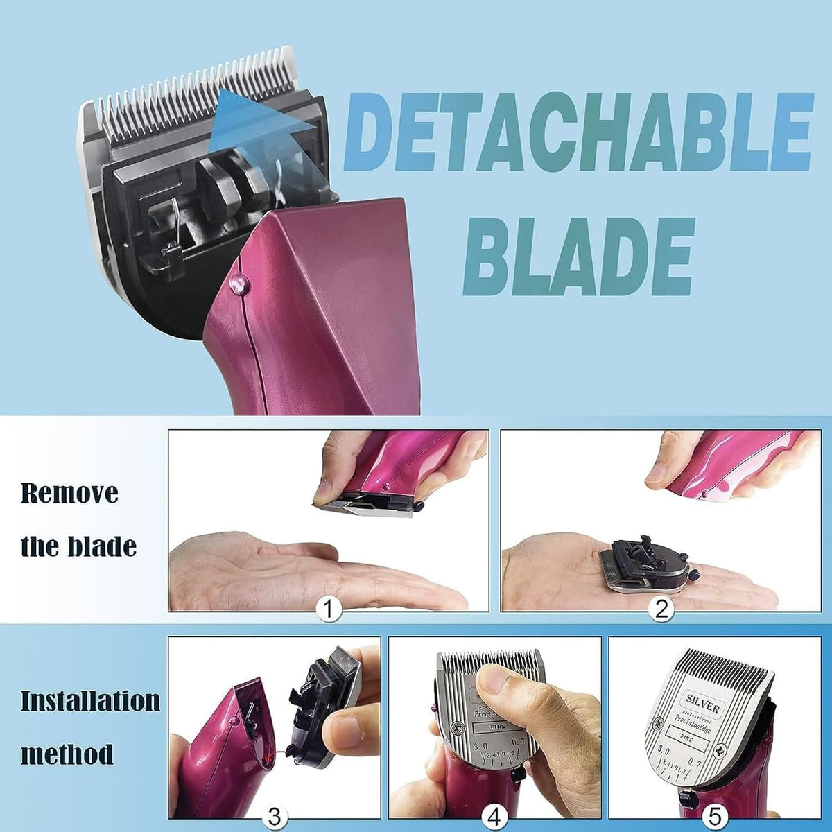 3Pcs 5-in-1 Adjustable Pet Clipper Blades - Black-2 - image 3