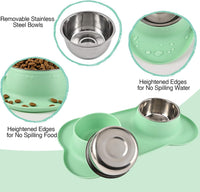 Dog Bowls 2 Stainless Steel Bowl for Pet Water and Food Feeder - 28½ oz ea / Green - image 3