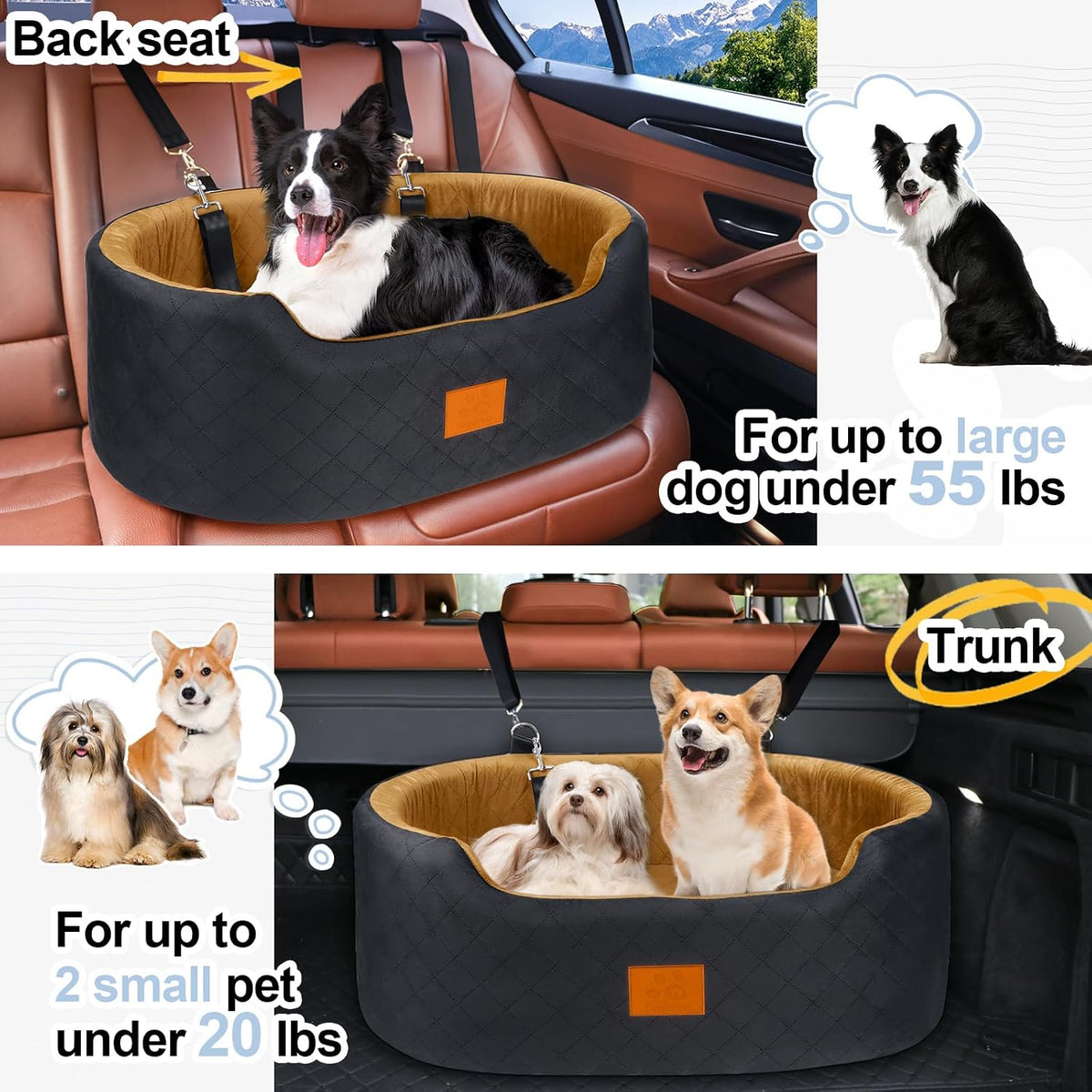 Dog Car Seat for Medium Dogs Up to 50 lbs - Black/Brown - image 3