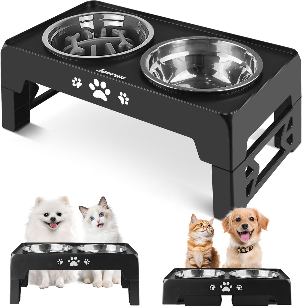 Elevated Dog Bowls for Medium Large Size Dogs - Black / Small / 1 Basic&1Slow Bowl