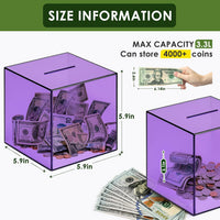 Piggy Bank for Adults Must Break to Open Acrylic Clear Piggy Bank - Purple / 15x15CM - image 4