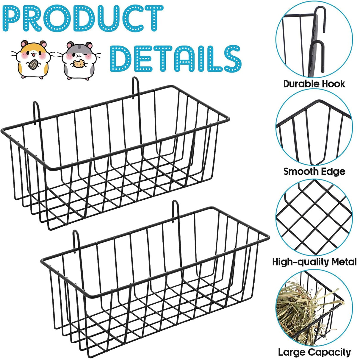 Therwen 4 Pcs Rabbit Hay Feeder Guinea Pig Heavy Duty Metal Frame Hay - 9.8 x 5.1 x 3.5 Inches - image 3