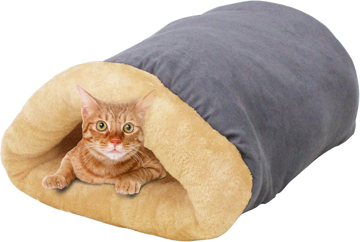4 in 1 Self Warming Burrow Cat Bed Hideway Sleeping Cuddle Cave – Essentials for Cats - Gray