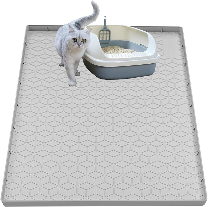Cat Litter Mat for Litter Box - 28"L x 22"W / Light Grey