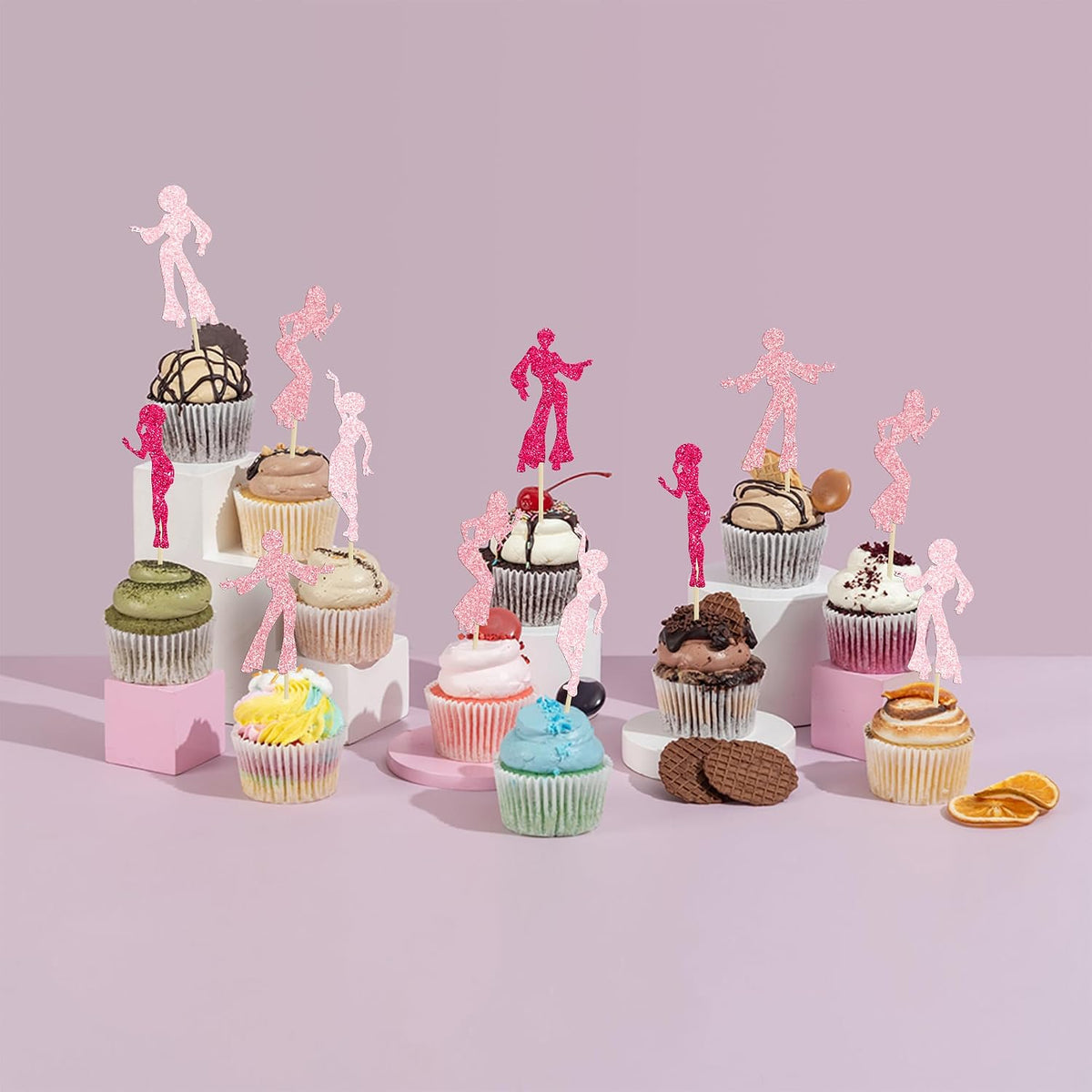 Gyufise 24Pcs Dance King Cupcake Toppers Glitter Jazz Dancers Happy - Pink - image 4
