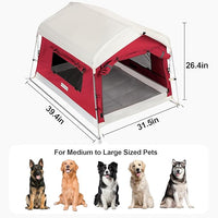 Dog Tent Cotton Fabric, Aluminum Poles and Camping Mat, Outdoor Weatherproof, Dog House Outdoor, Breathable with 2 Side Windows, Portable and Collapsible (Red, Large)