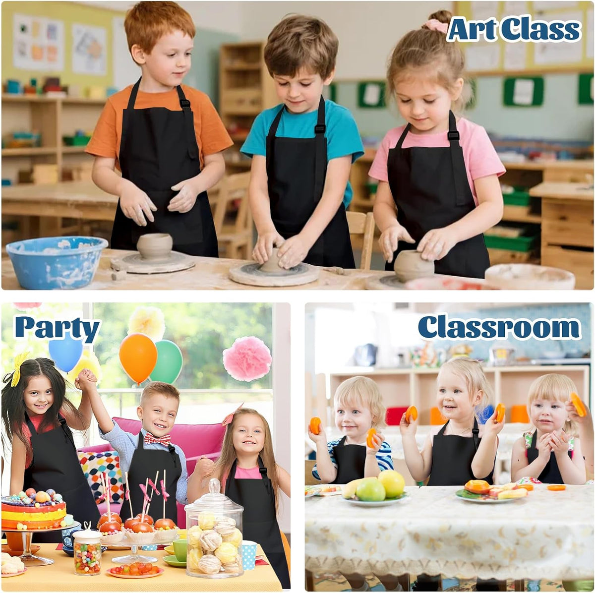 ZLEVEAYN 30 pack of black kids painting aprons with two front pockets - view 16