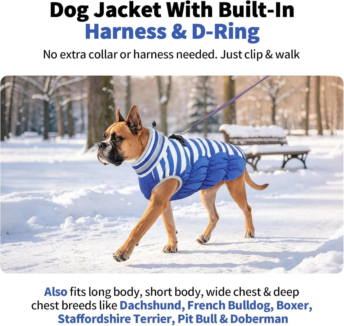 Dog Winter Jacket Cozy Reflective Waterproof Windproof Warm Pet - XXX-Large / Blue White Stripes - image 3