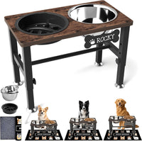 SHAINFUN Elevated Dog Bowls with Slow Feeder & Mat for Medium - Brown-1.7L