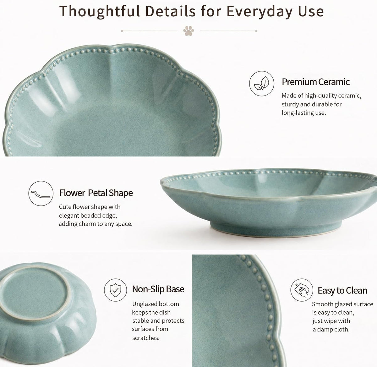 Mecaikru Ceramic Cat Food Bowls - seafoam blue / 5.5in / cloud pearl - image 2