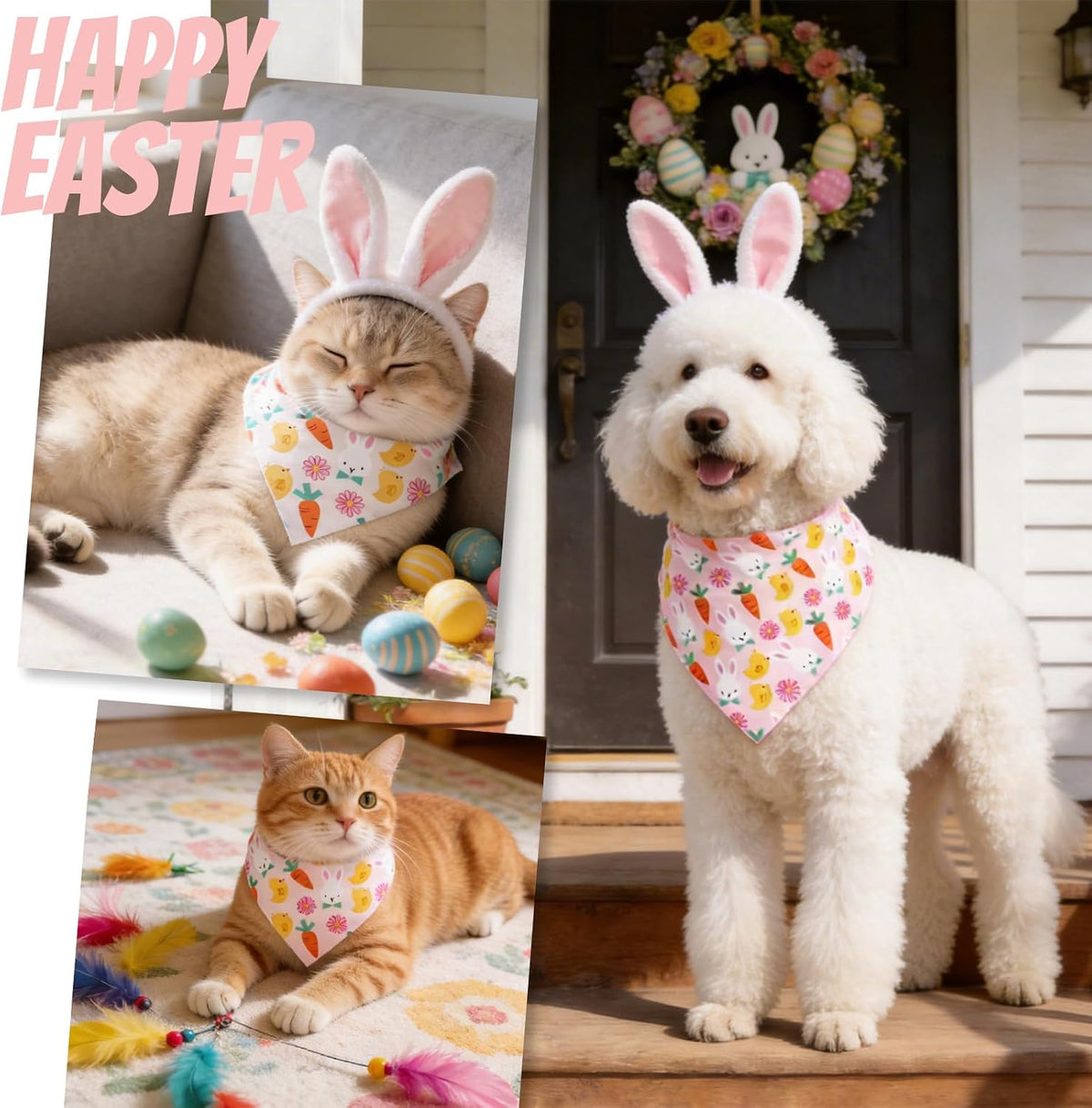 Halloween Dog Bandanas with No Tricks Sign - Easter Animals / X-Large - image 3