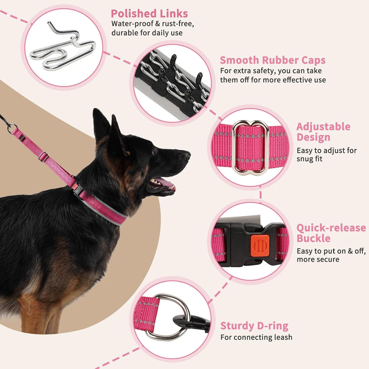 Martingale Dog Training Walking Collar for Pulling, M - Hot Pink / Large,2.5mm,18.5-23.5"Neck - image 3
