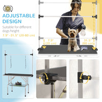 Adjustable Dog Grooming Table with 2 Safety Slings, Storage Basket, Black