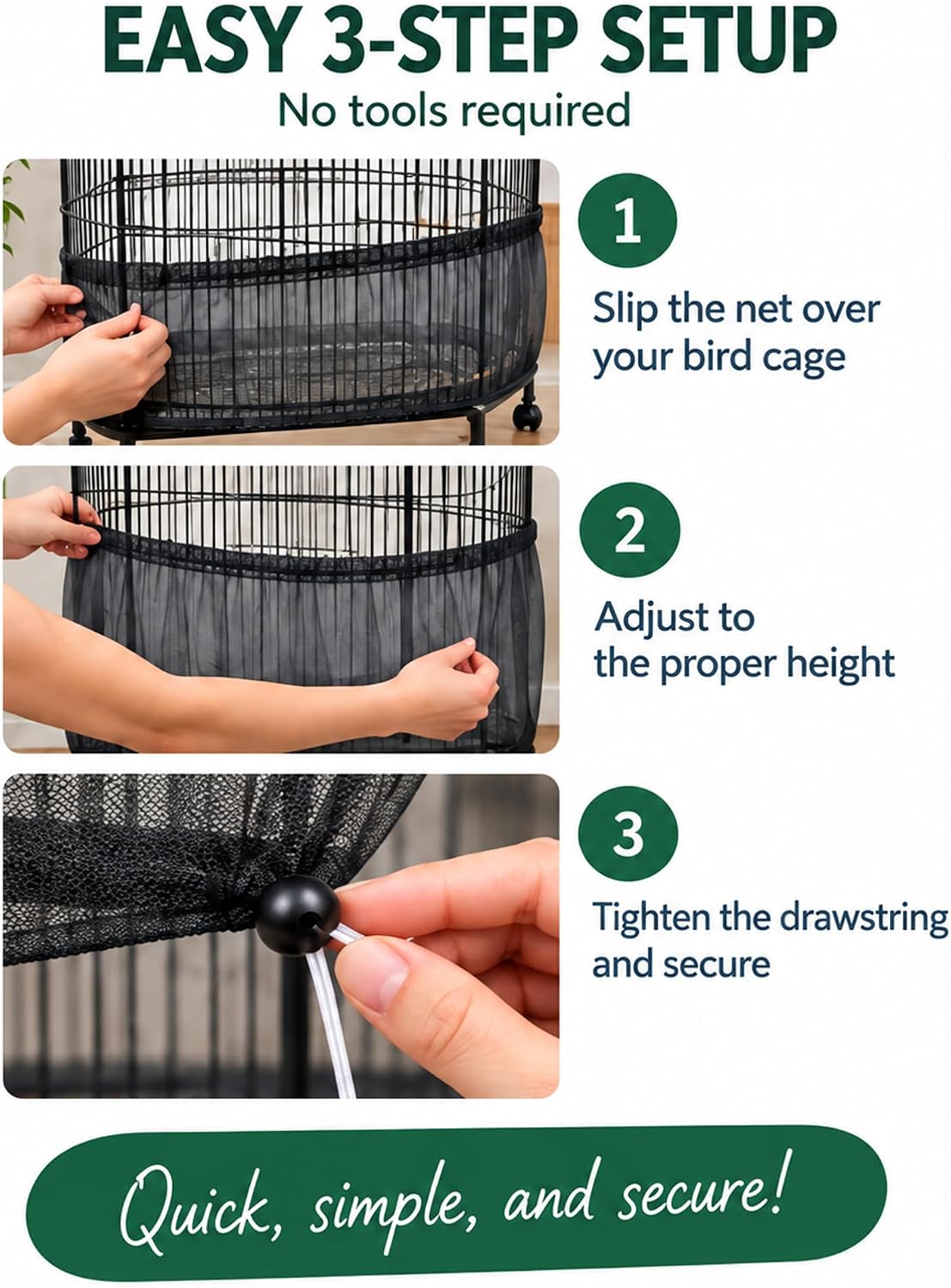 Bird Cage Net Cover Seed Catcher - Black / 118 x 15 Inch/ 300 x 37 cm - image 4