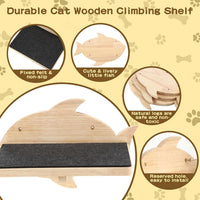 Lenwen 6 Set Cat Wall Shelves, Wood Cat Climbing Step - Fish - image 4