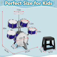 Toddlers Drum Set Kids Jazz Band Rock Kit for 3-5 Boys Girls Music Toy – Fun for Kids & Family - Blue - image 4