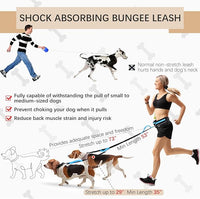Hands-Free Waist Leash with Pouch for Two Dogs,Reflective Stitching, Dual Handle & Bungee Retractable Design – Ideal for Medium to Large Dogs (Blue) – Dog Walking Accessories