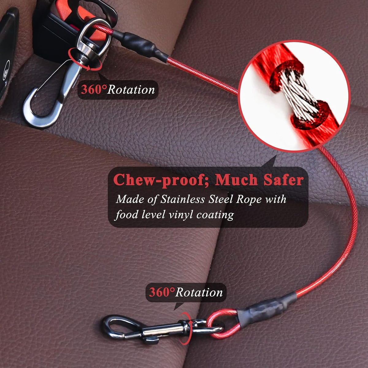 VIVAGLORY Dog Seatbelt Tuffbelt Dog Car Harness, XS - 22 Inch / Red - image 2