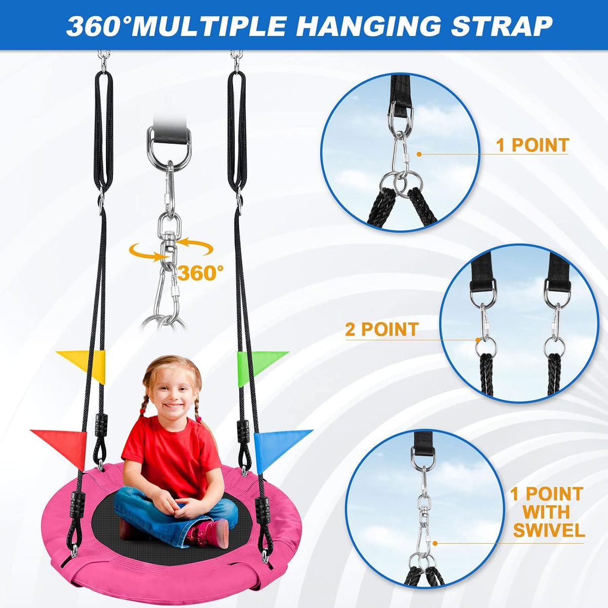 Odoland 24 inch Chidren Tree Swing Net Swing Outdoor Kid Platform - Pink - image 3