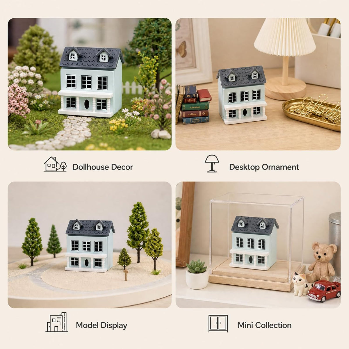 Cutemini blue palm-sized miniature wooden house for 1/12 dollhouse scenes - view 8