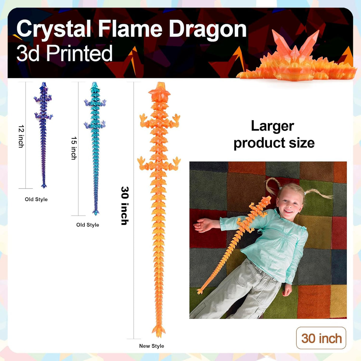3D Printed Dragon 24 Inch - Flame Colour / 30in - image 3