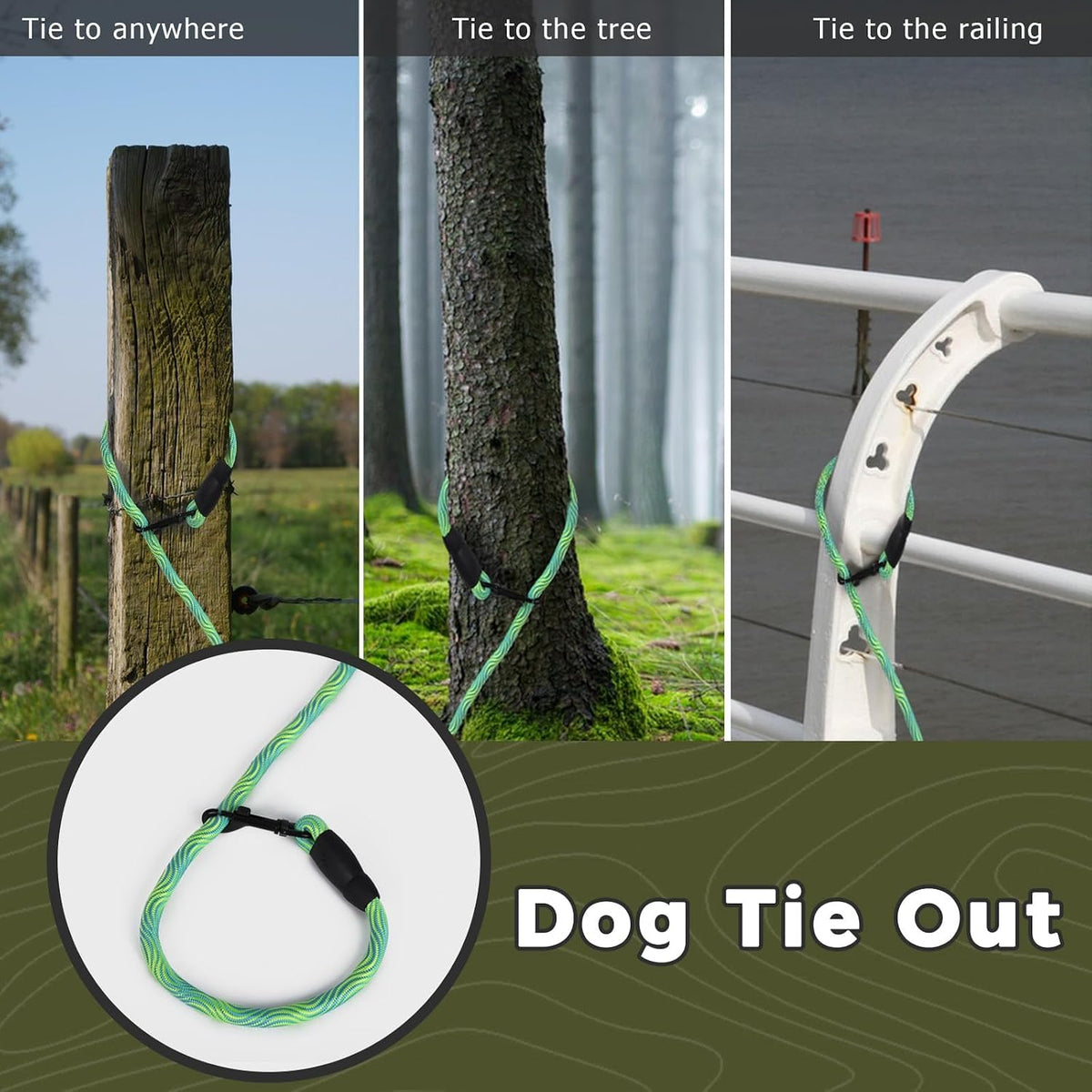 Long Dog Leash Tie-Out Check Cord - Green / 20FT - image 2