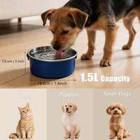 Dog Water Bowl No Spill, 1.5L/50oz Stainless Steel Slow Water Bowl for Dogs, Spill Proof Dog Bowl - Blue - image 4