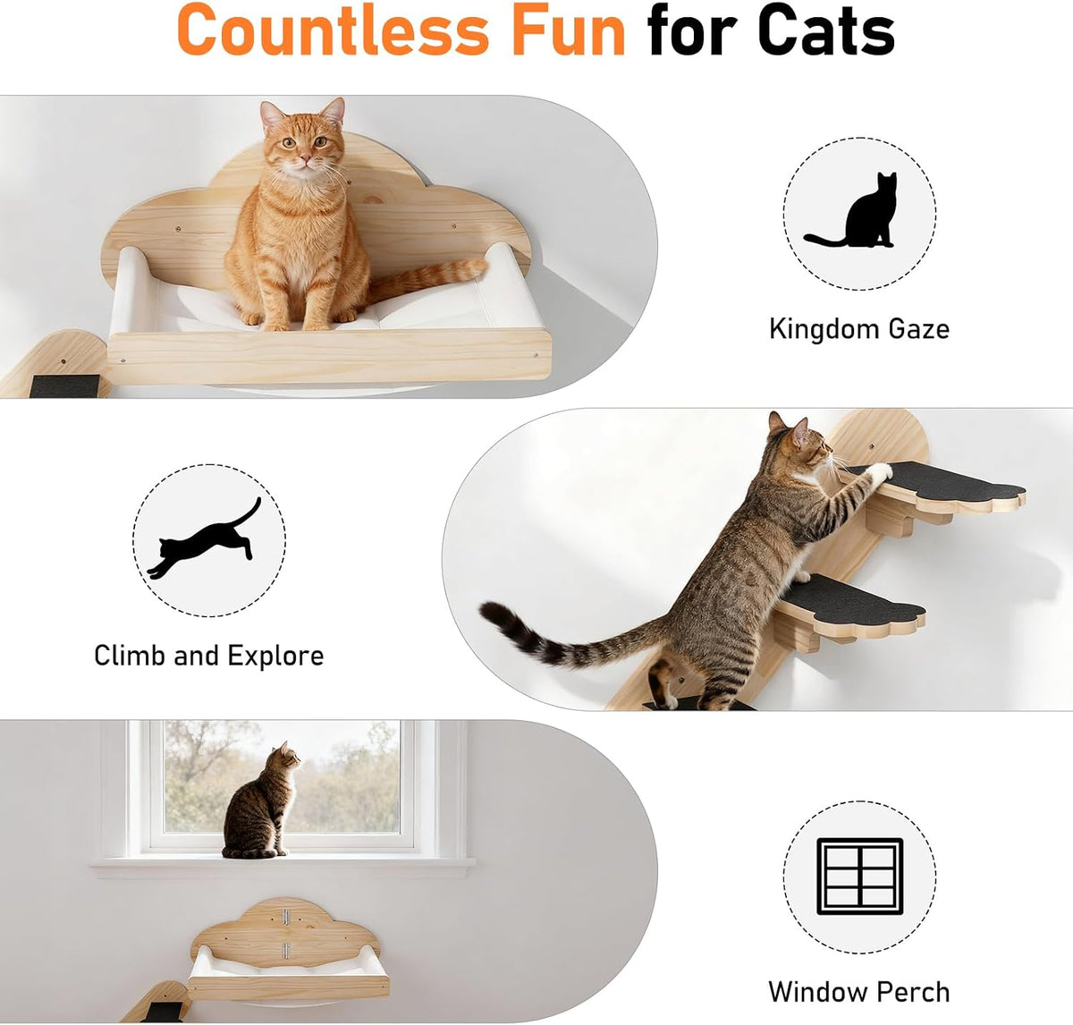 XiaZ Cat Wall Shelves, Corner Cat Shelf with 3 Wide Perch Steps - Hammock - image 4
