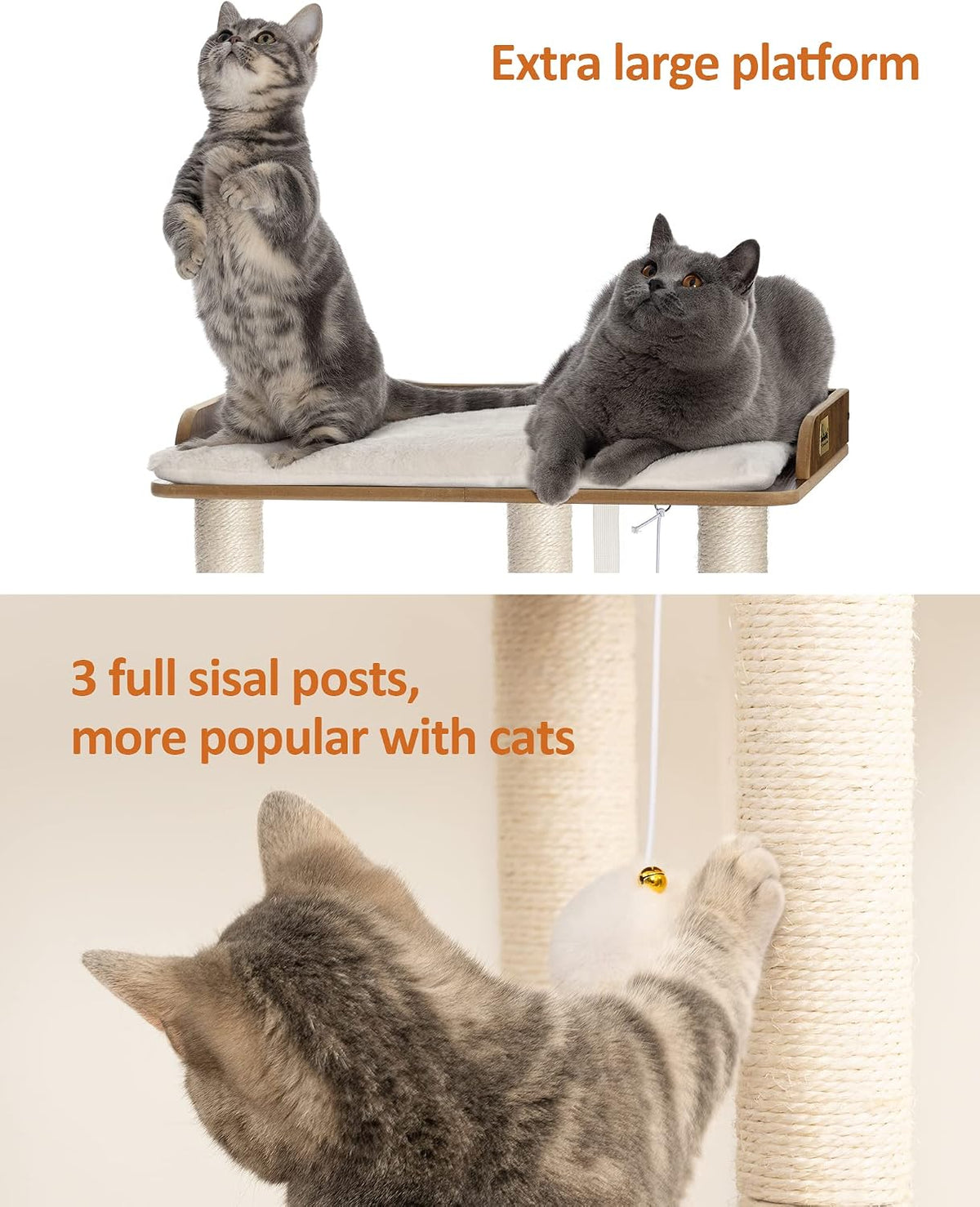 Modern Cat Tree for Large Cats, Full Sisal Cat Scratching Post – Essentials for Cats - Rustic Brown / 22"L x 15.7"W x 26.7"H - image 4
