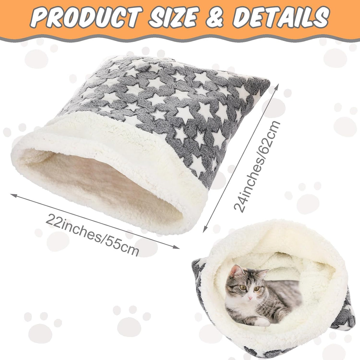 Self Heating Cat Sleeping Bag Indoor Self Warming Cat Bed Cave Heated - Classic Style / Gray - image 2