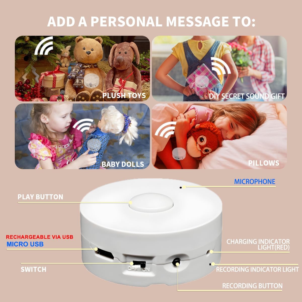 XLW voice recorder for plush toys, small white round recordable sound module - view 7