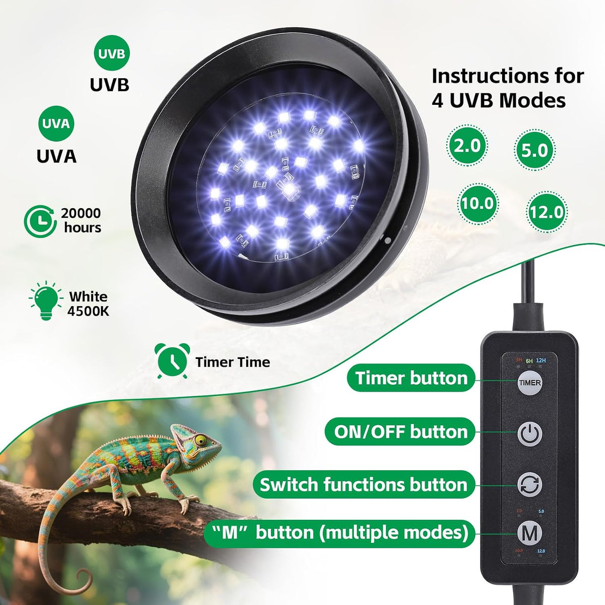 UVB Light for Reptiles with Dimming - Black / 8W-Balck - image 2