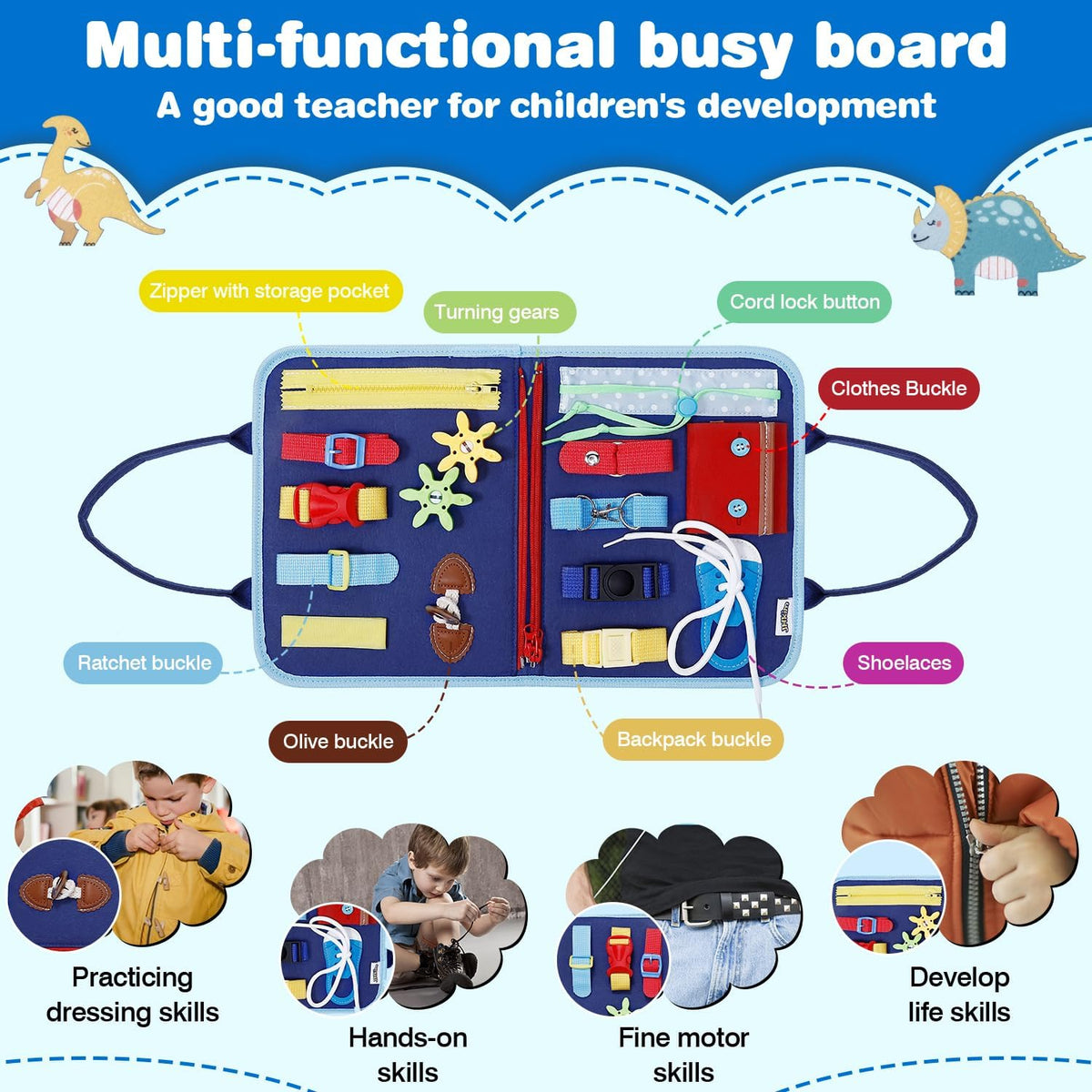 JHkim Busy Board Montessori Toys for Boys Girls Gifts - Blue - image 4