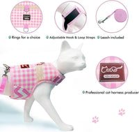 Cat Harness and Leash Set for Walking Escape Proof - Pink Plaid / M 5.5-9 lbs - image 3