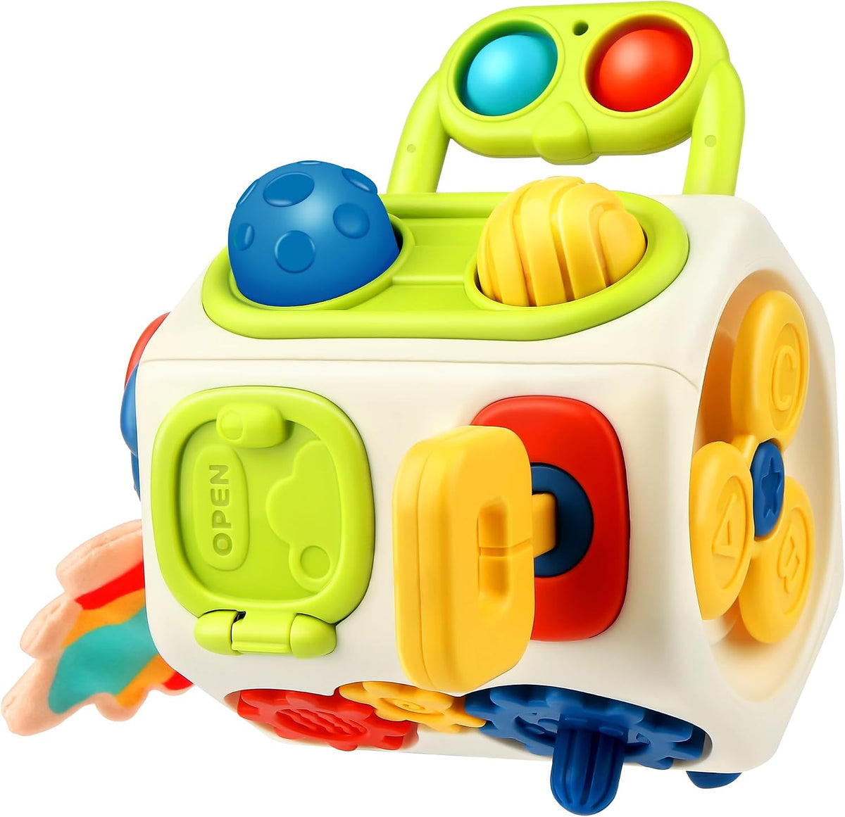 Vanmor 10-in-1 busy cube sensory activity toy with switches, spinner and gear wheels