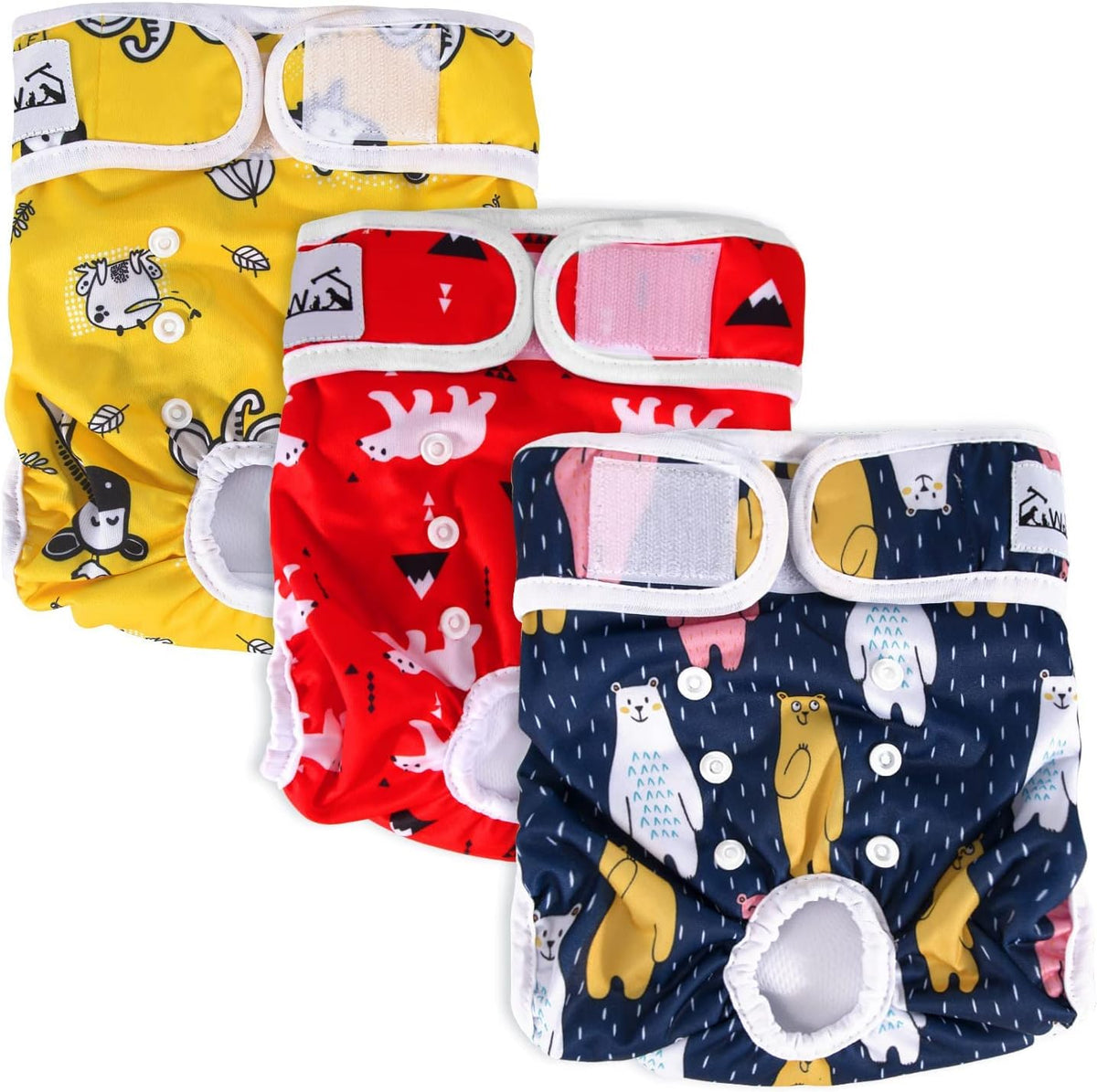 SlowTon Reusable Dog Diapers Female, Washable Doggy Diapers - Large（19''-26''Waist) / C.Animal