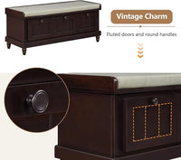 Classic Shoe Storage Bench with Cushion and Three Drawers, Fluted Entryway Bench with Storage for Entryway, Living Room, Hallways 44.0" L x 15.9" W x 18.9" H Espresso