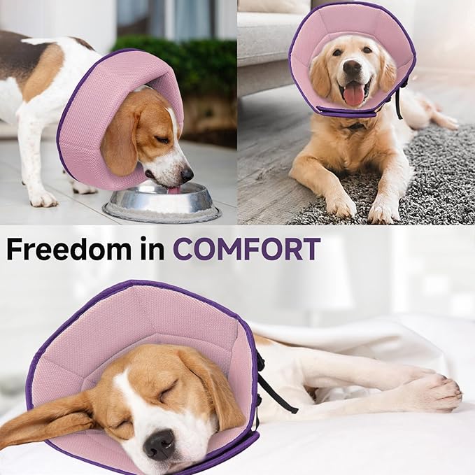 Dog Cone Collar S, Soft Cones for Large Medium Small Dogs,Adjustable Dog Cone Alternative to Stop Licking, Comfy Elizabethan Collar for After Surgery Wound Healing & Hot Spots Purple