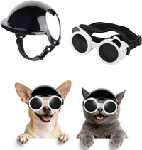 Dog Helmet and Goggles for Small Dogs - X-Small-(Black+White)