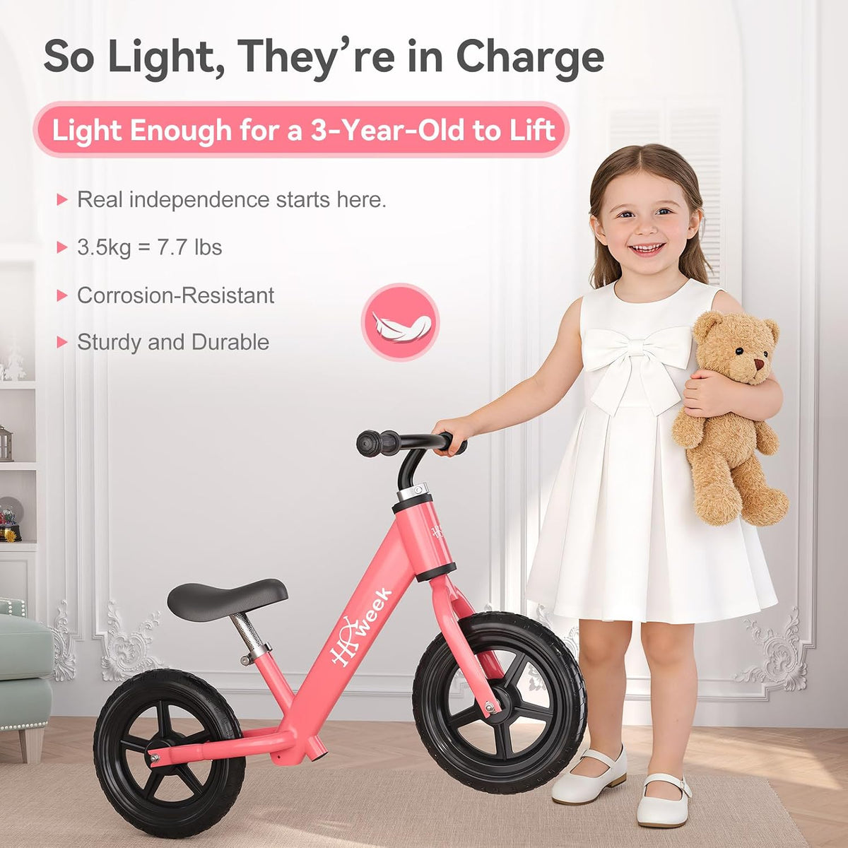 Toddler Balance Bike for 3-5 Year Old 12” No Pedal Training Bike Toys - Pink - image 3