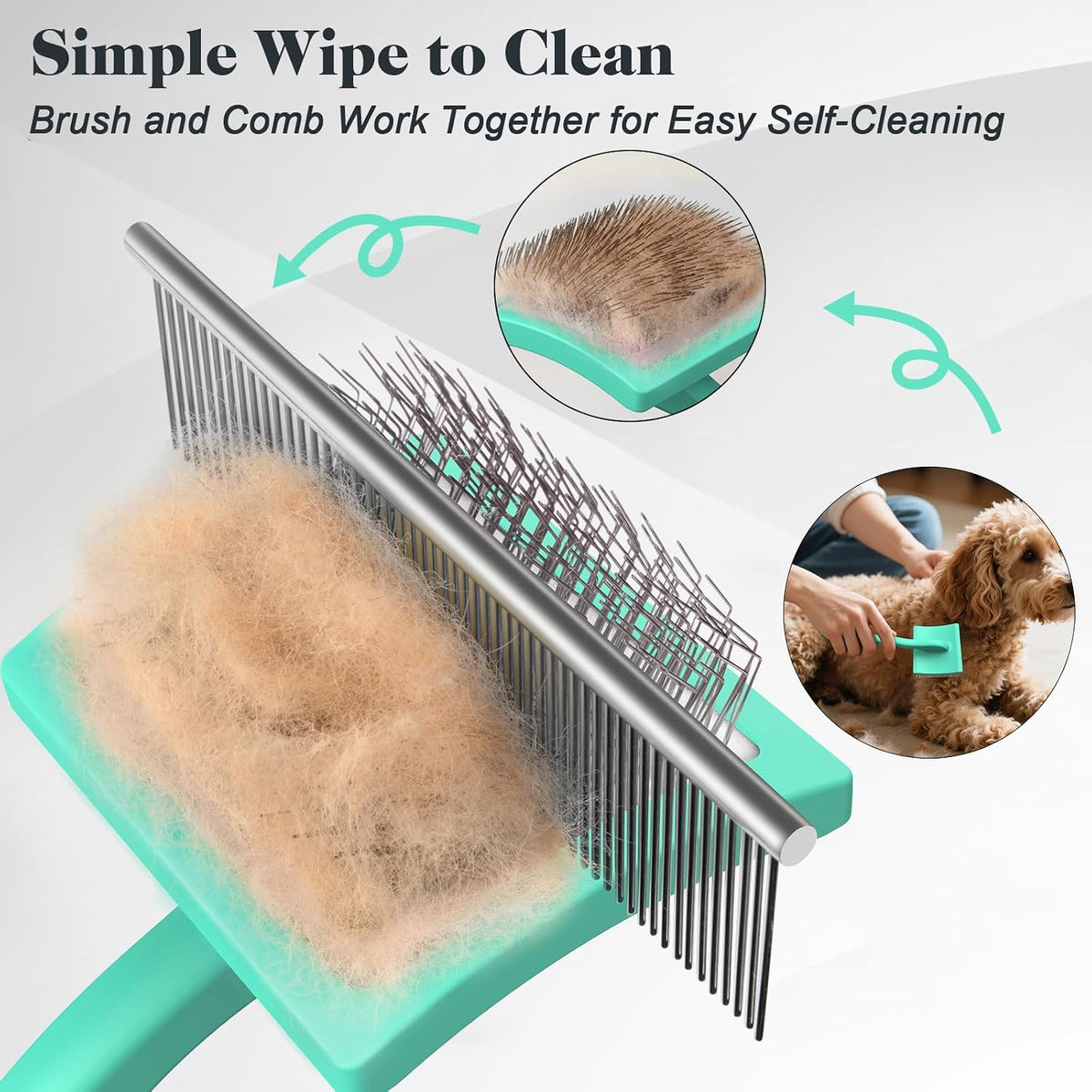 2PCS Slicker Brush for Dogs & Pet Comb - Cyan / Large - image 4