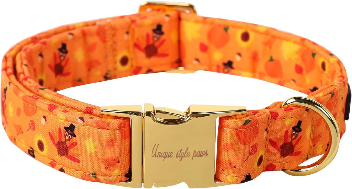Dog Collar With Metal Buckle, Red Rose Flower Gift for Small - Turkey&pumpkin / L