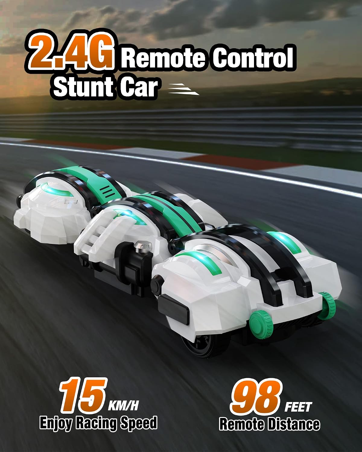 BAZADER 360° Stunt Remote Control Car with LED Lights – Fun for Kids & Family - Cyan - image 4