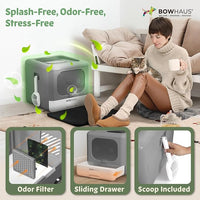 Foldable Cat Litter Box w/Lid, Scoop & Mat, Drawer Design Cat Toilet for Kitten, Two-Way Entry Kitty Litter Box, Odor Control & Easy to Clean, Beige/Pink