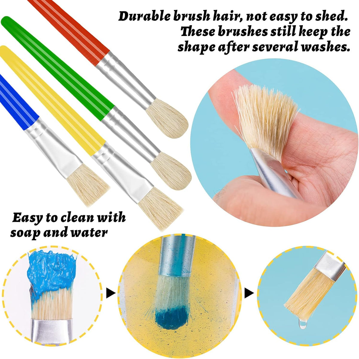 YGAOHF 16 pack of kids paint brushes with bright plastic handles, eight round and eight flat - view 7