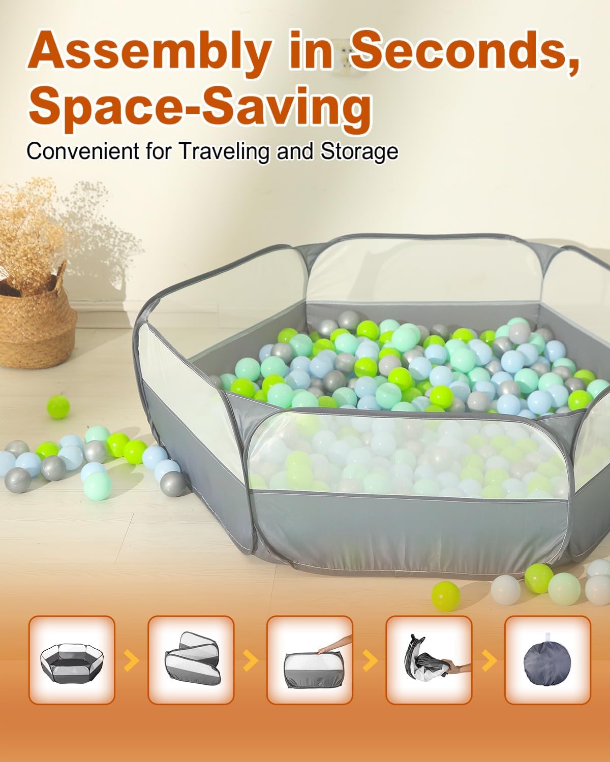 TRENDPLAY foldable pop up ball pit play tent for toddlers with storage bag - view 27