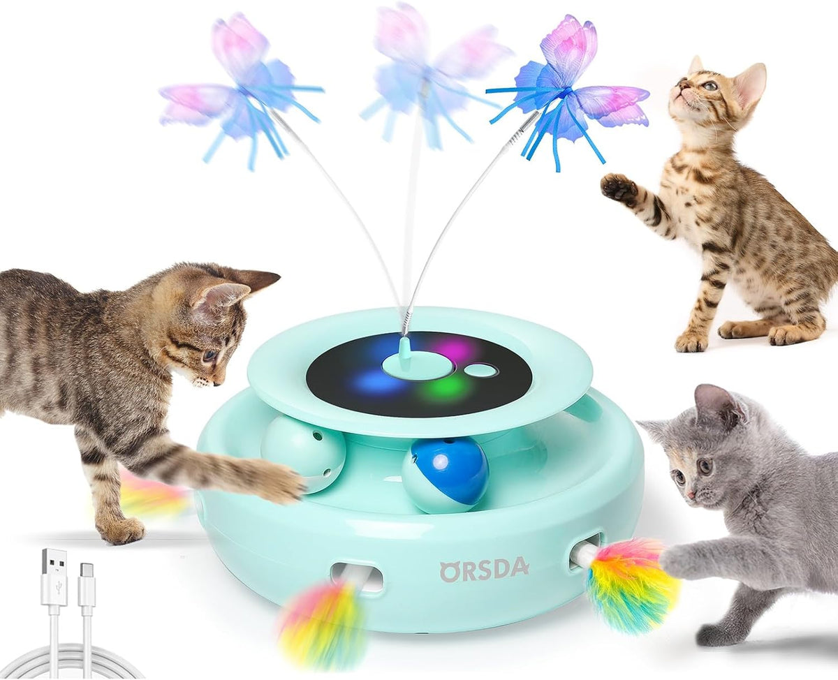 ORSDA Cat Toy, Fluttering Butterfly, Track Balls - Robin Egg Blue