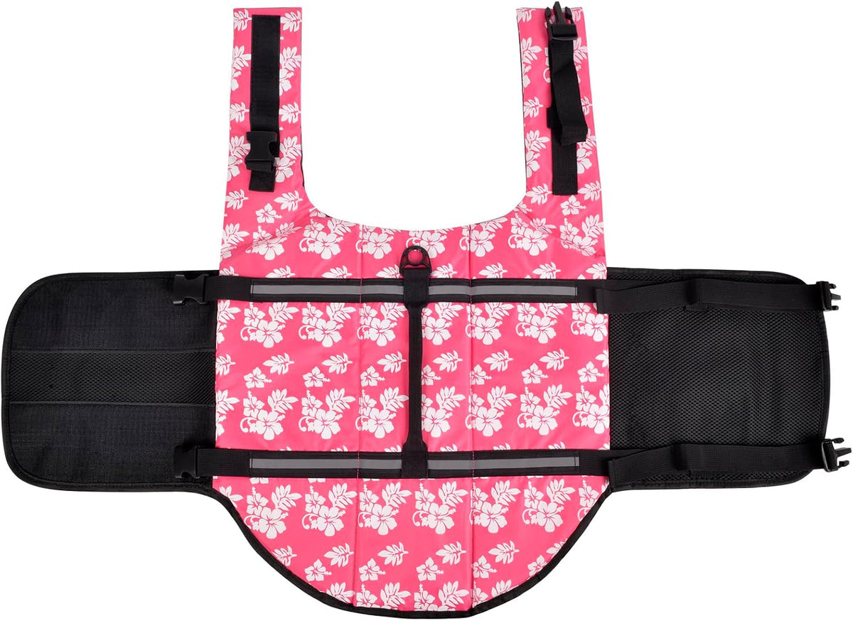 Dog Life Jacket Adjustable Dog Lifevest Swimsuit Safety Vest Apparel - A-Pink Flower / L:20-29 inch(Ribcage Girth) - image 3